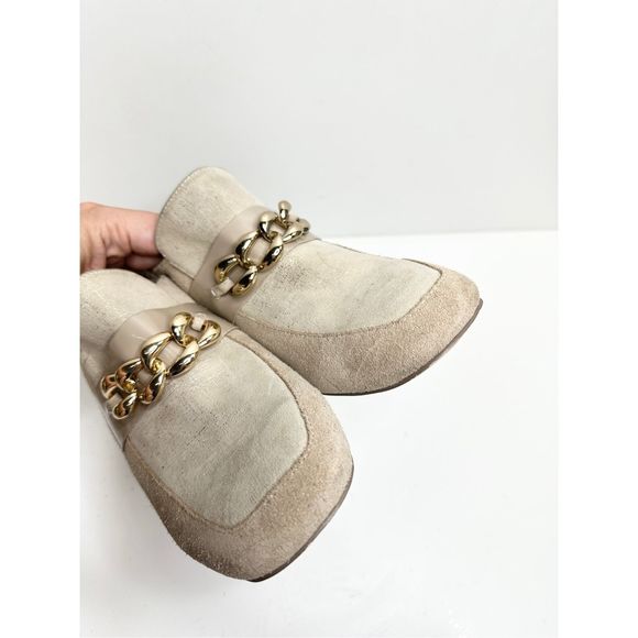 Donald Pliner Mule Womens Size 9 Tan Chained Slip On Leather Block Heel Shoes - Picture 5 of 11